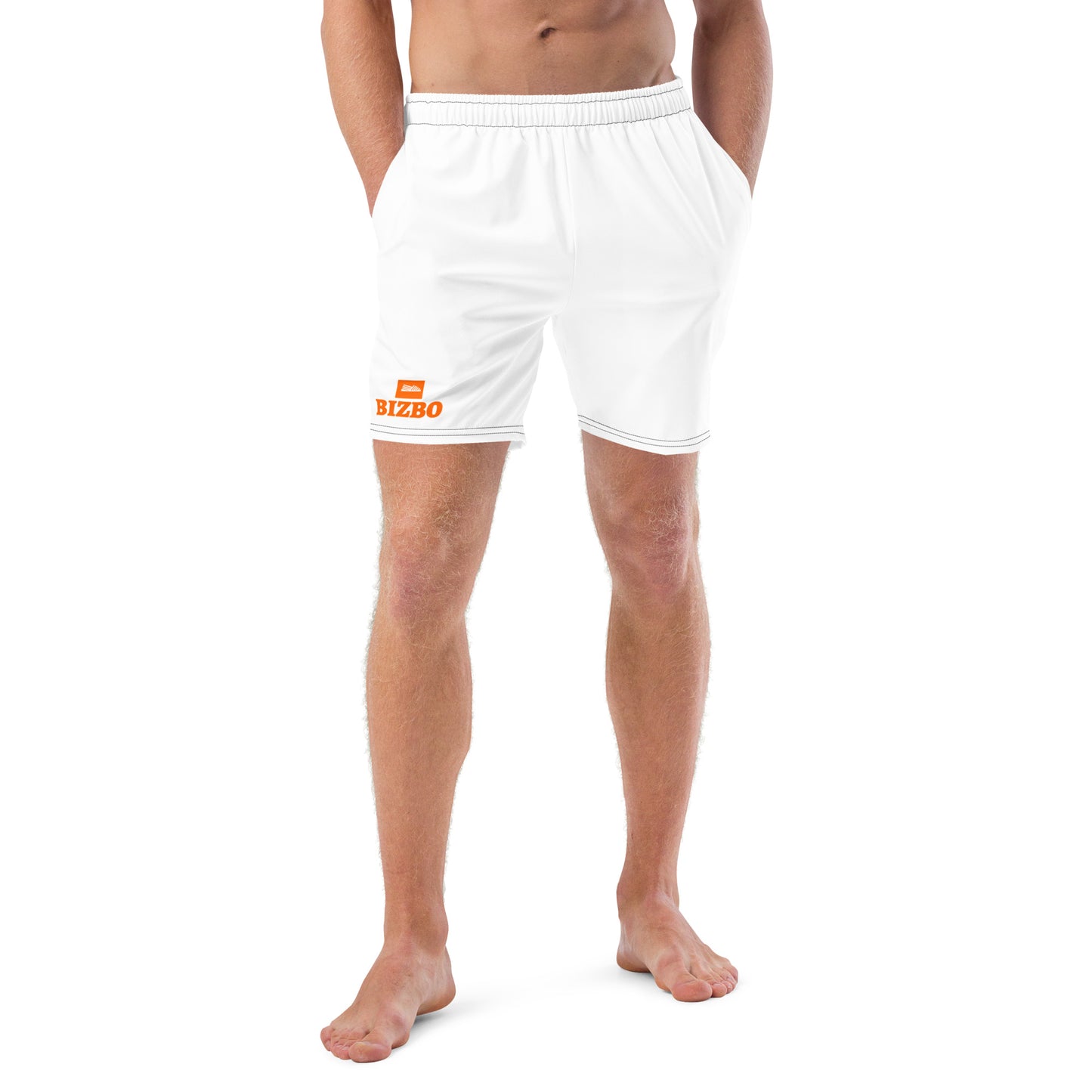 short de bain pour homme blanc avec logo orange, séchage rapide