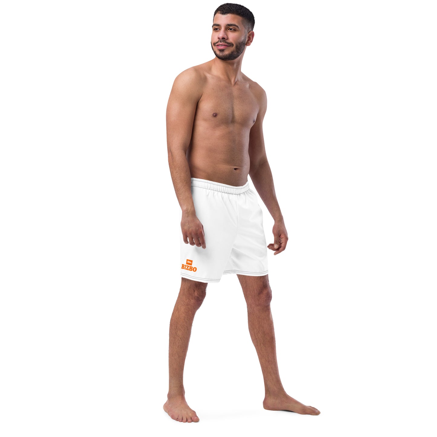 short de bain pour homme blanc avec logo orange, séchage rapide