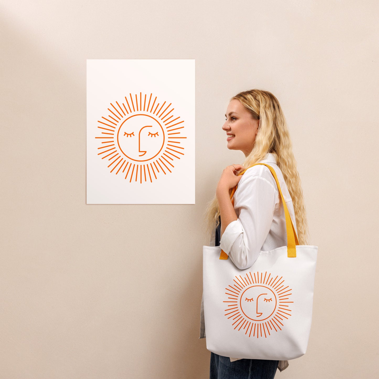 tote bag blanc avec logo orange en Polyester