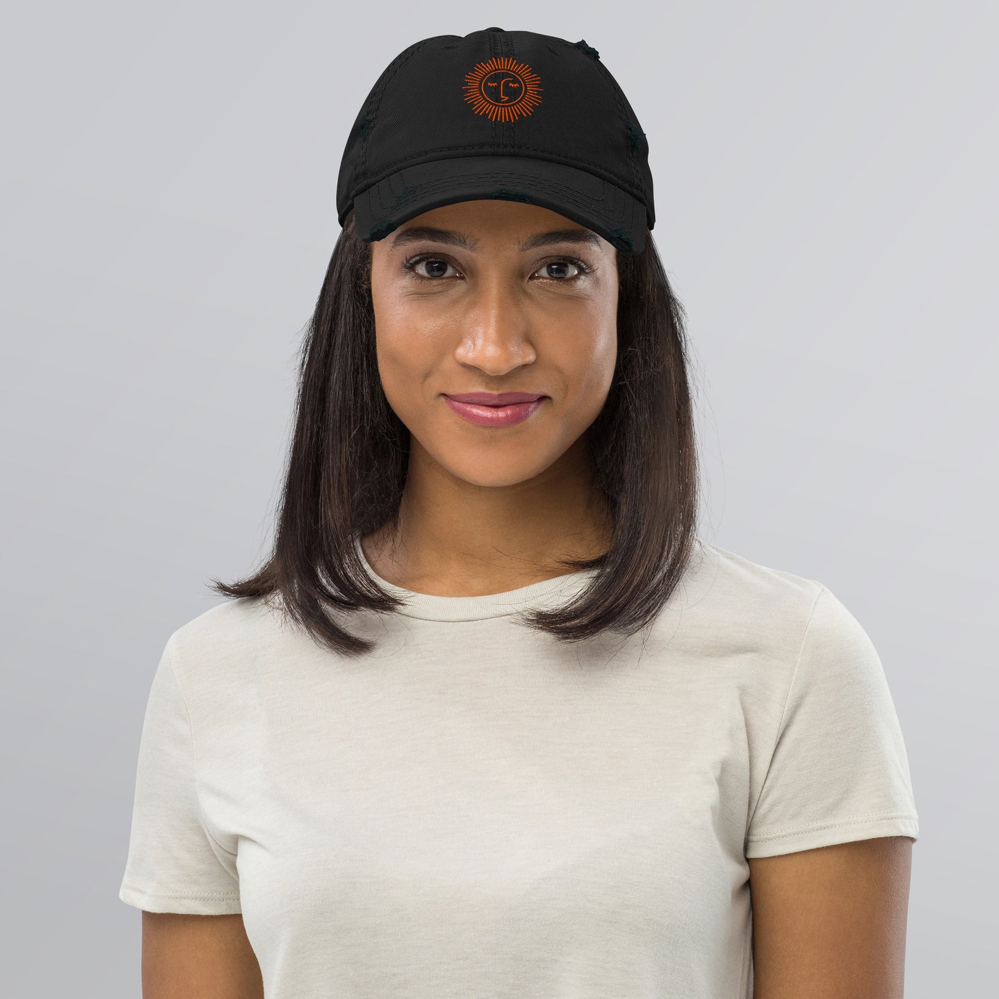 casquette effet usé en coton avec logo orange