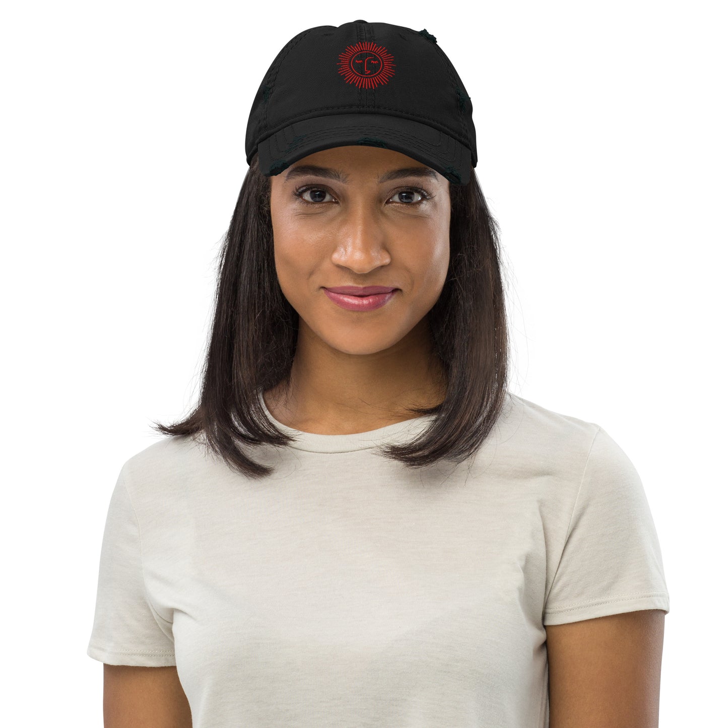 casquette effet usé en coton avec logo rouge