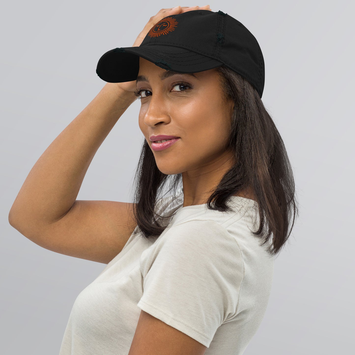 casquette effet usé en coton avec logo orange