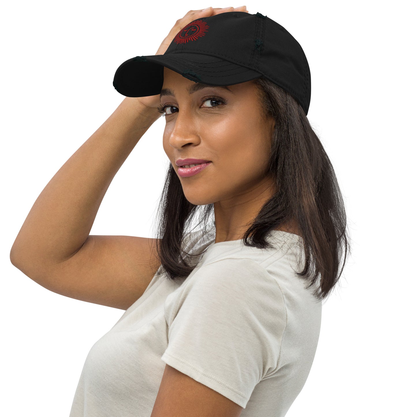 casquette effet usé en coton avec logo rouge
