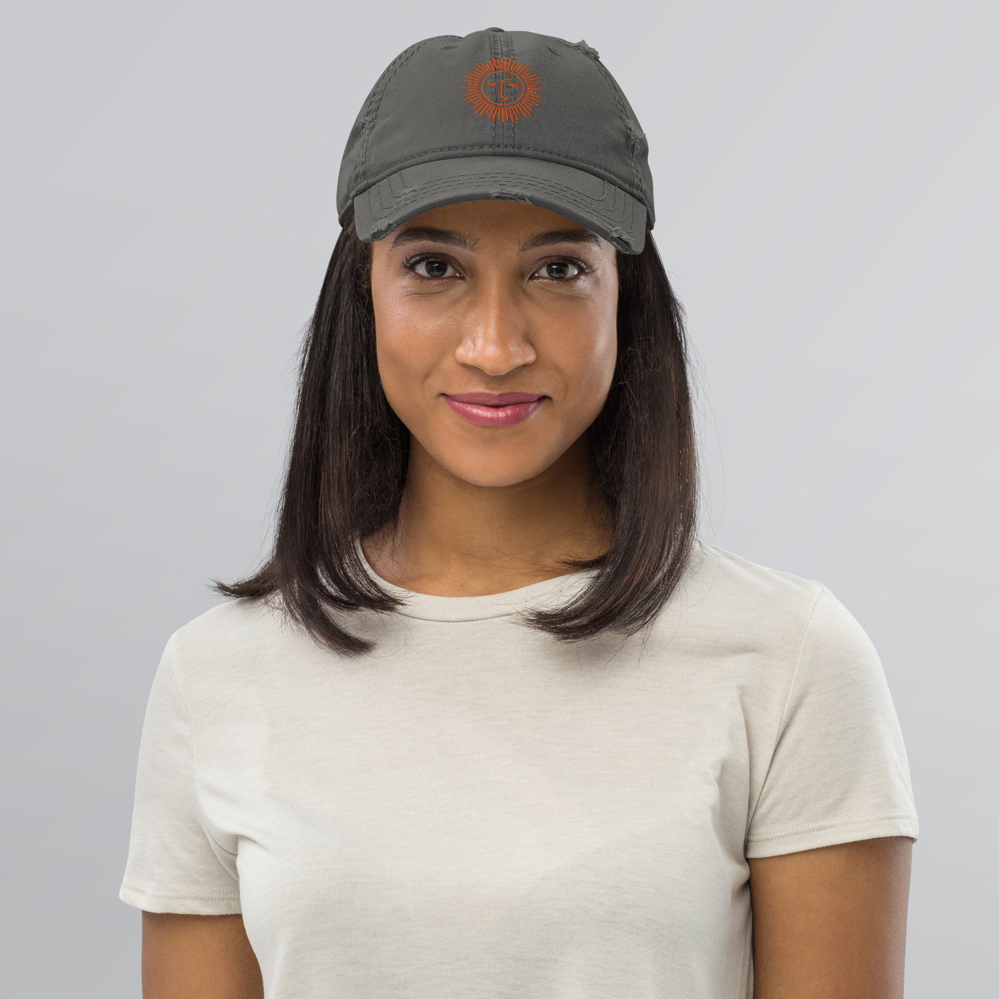 casquette effet usé en coton avec logo orange