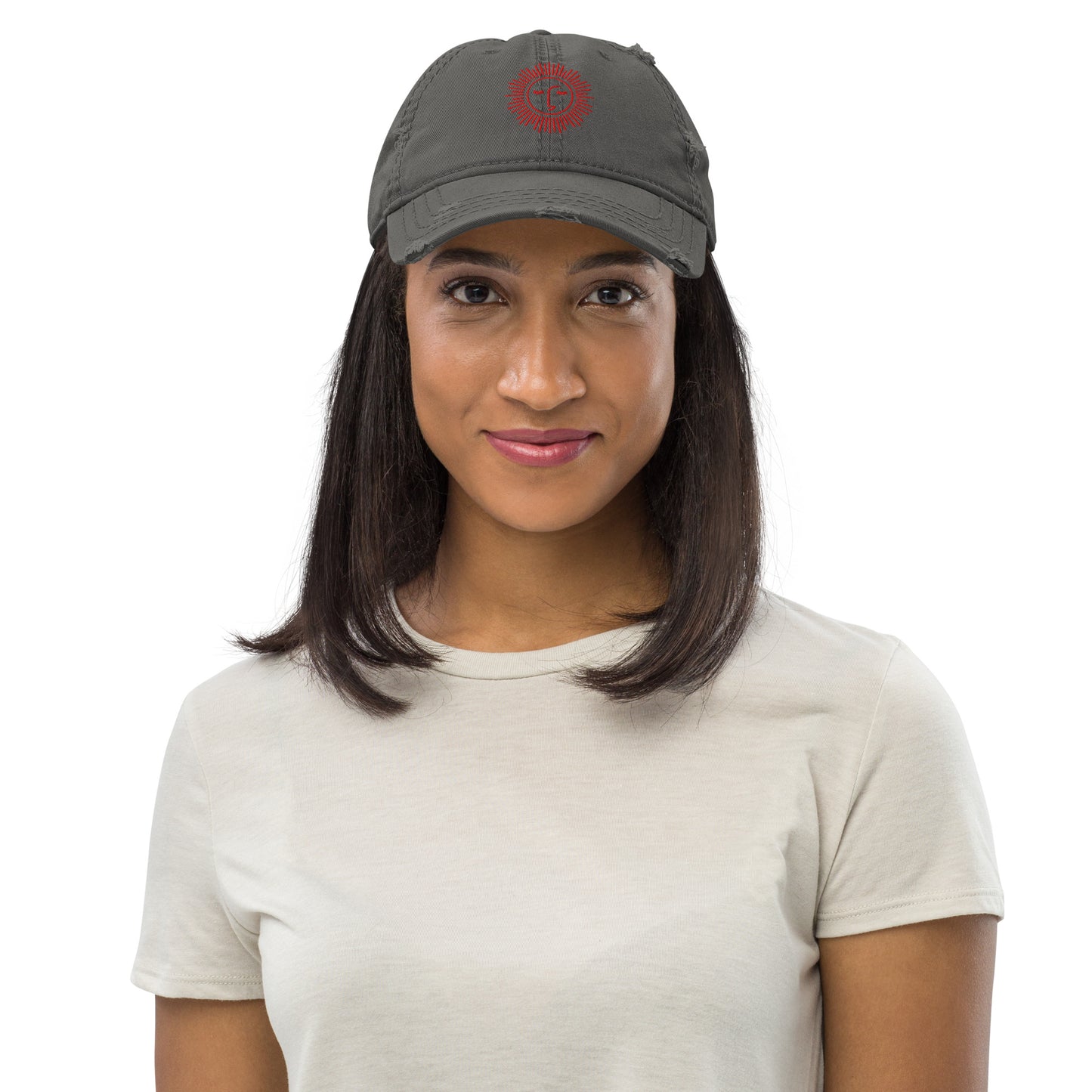 casquette effet usé en coton avec logo rouge