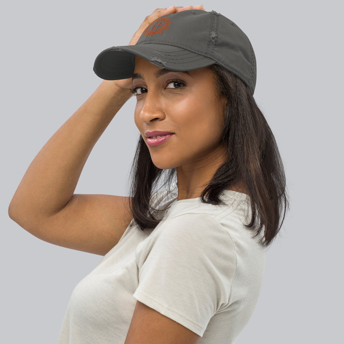 casquette effet usé en coton avec logo orange