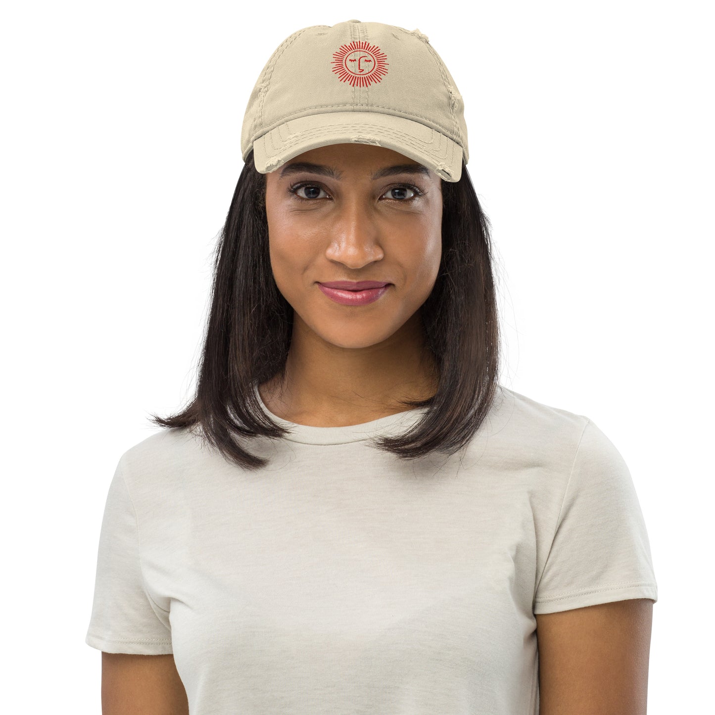 casquette effet usé en coton avec logo rouge
