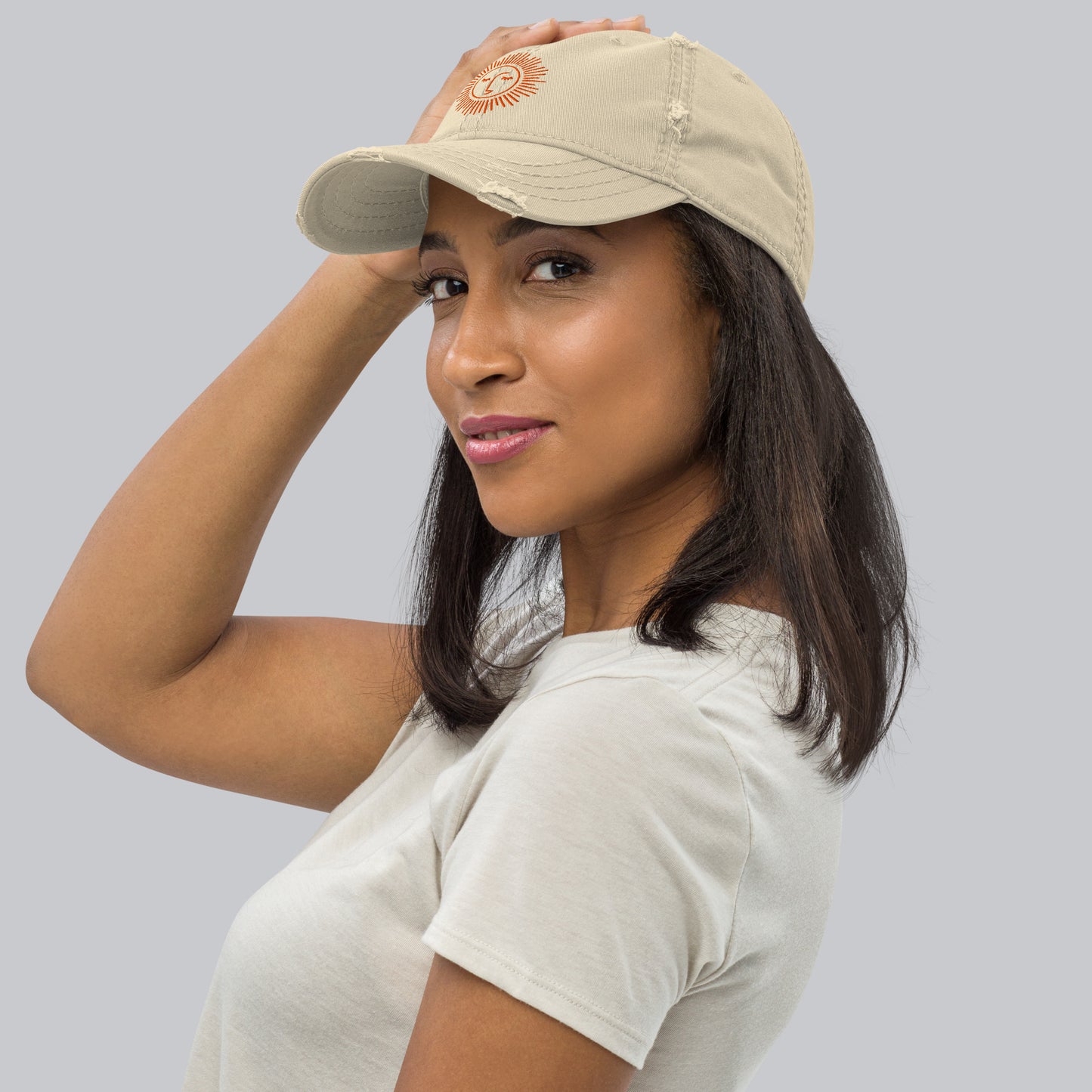 casquette effet usé en coton avec logo orange