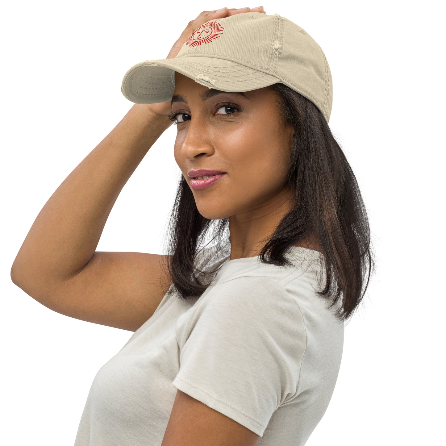 casquette effet usé en coton avec logo rouge