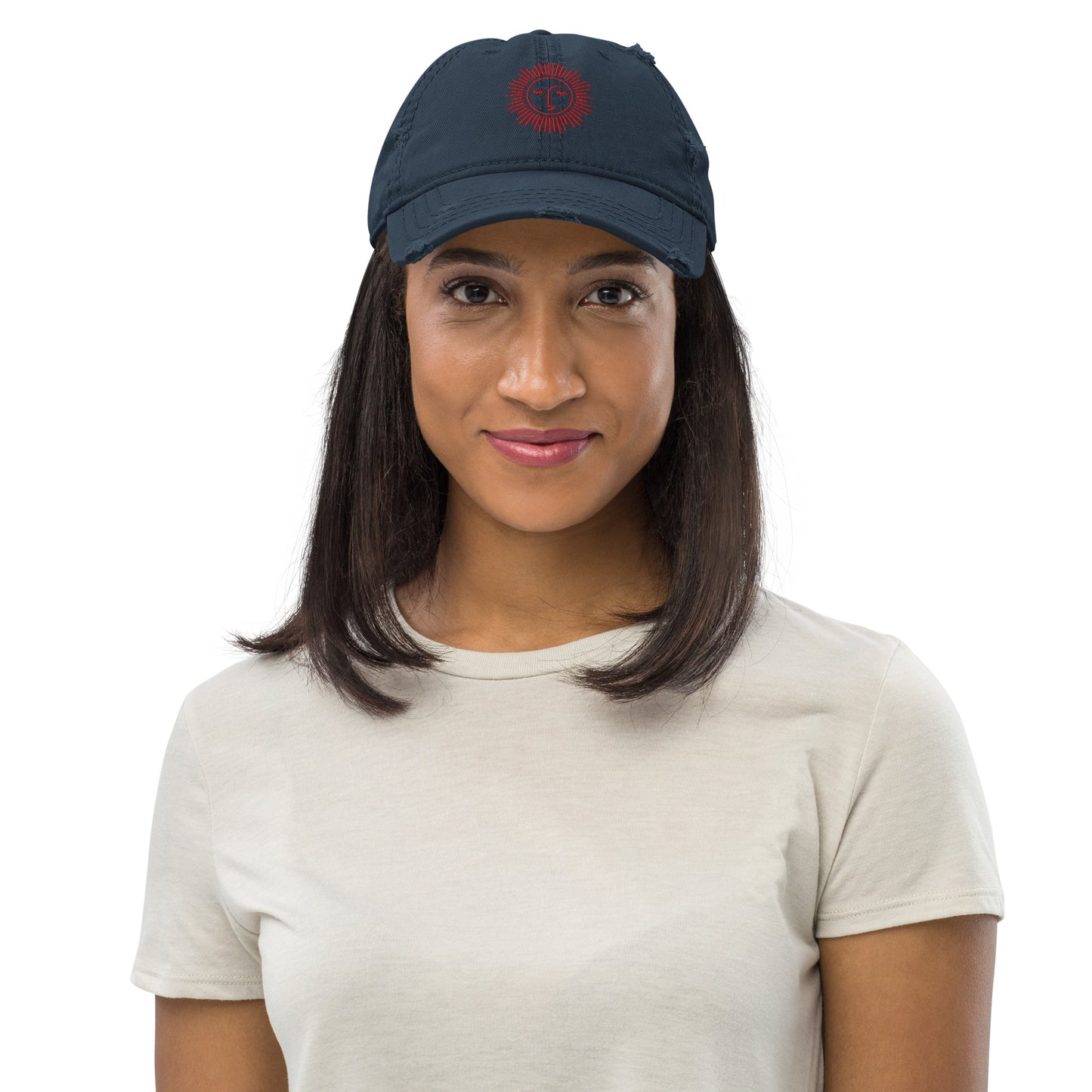 casquette effet usé en coton avec logo rouge