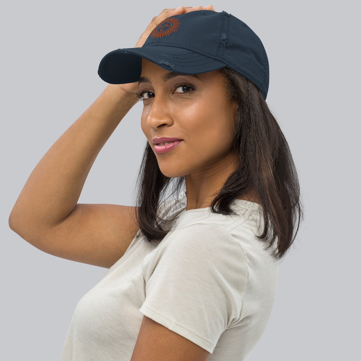 casquette effet usé en coton avec logo orange