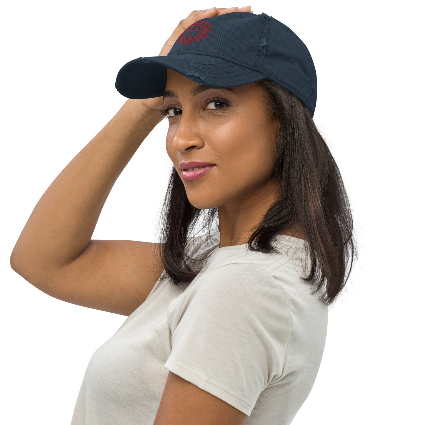 casquette effet usé en coton avec logo rouge