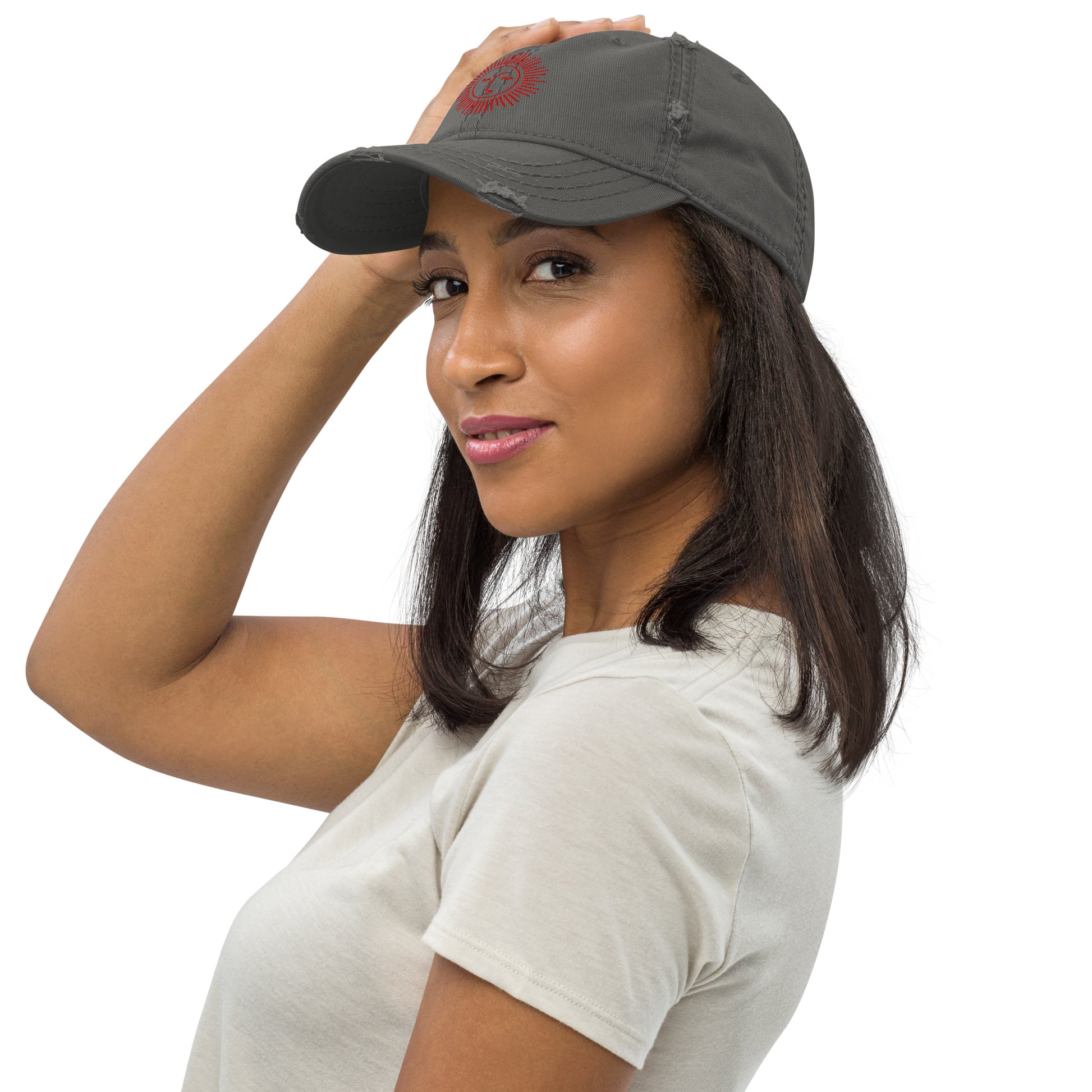 casquette effet usé en coton avec logo rouge